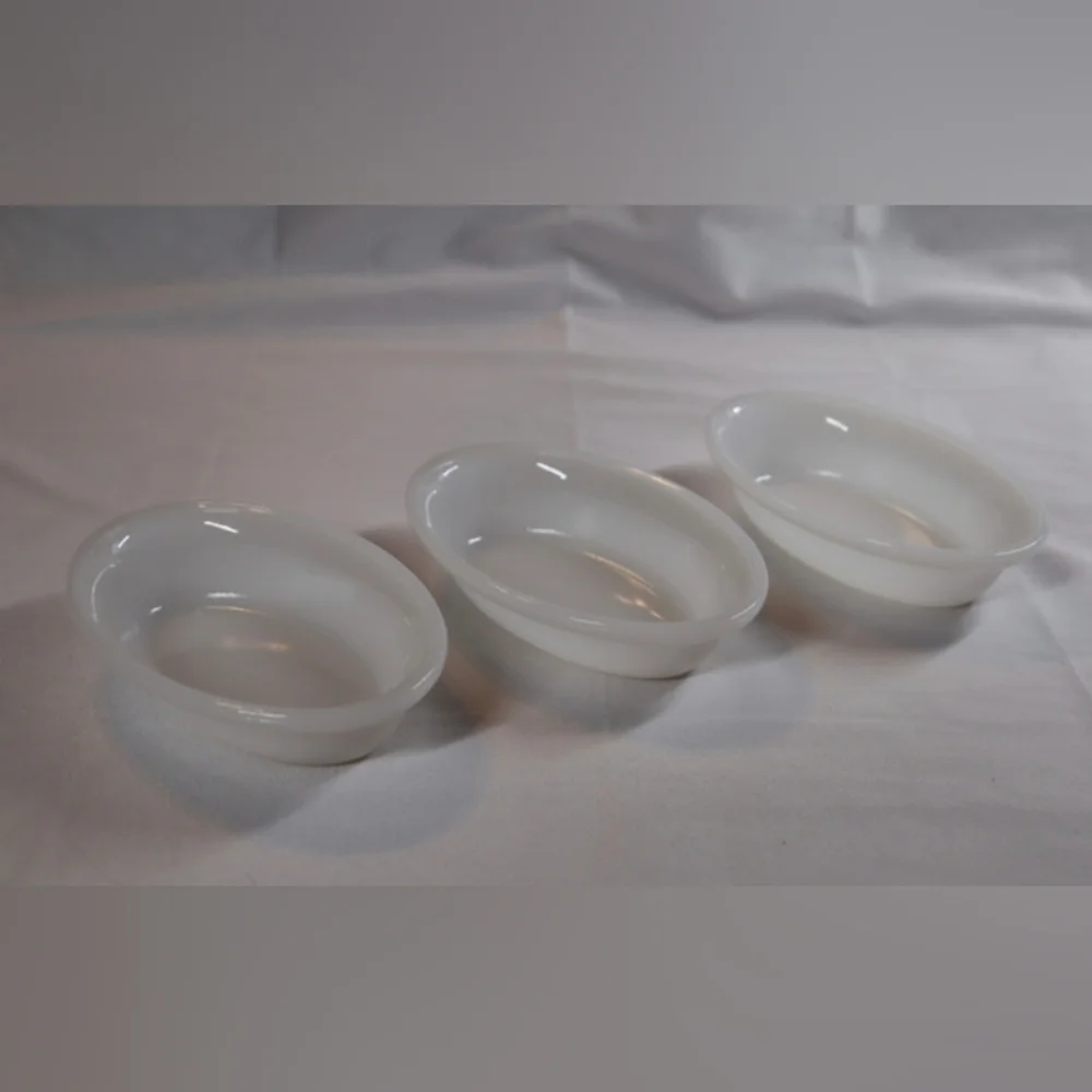 Vintage Glasbake #475 Milk Glass White Oval Au Gratin Dishes 3 Pc